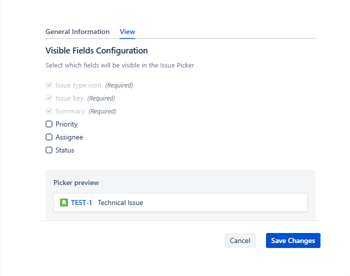 personalizar campos visibles jira issue picker