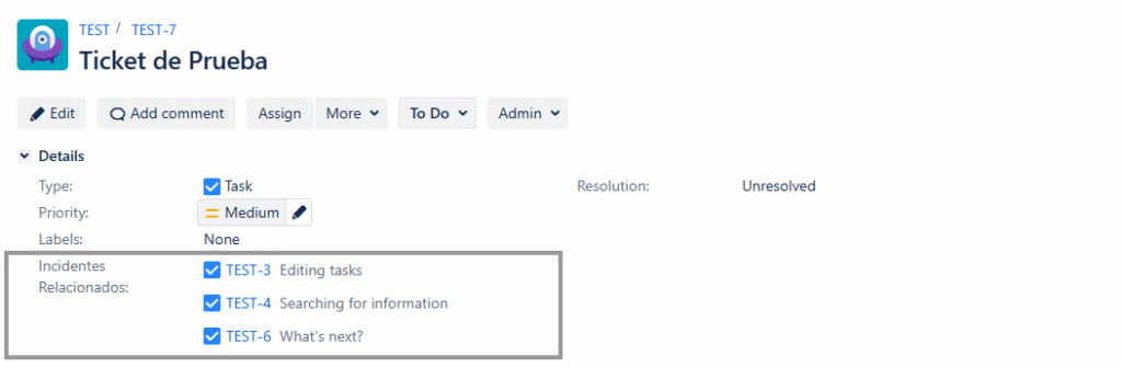campo issue picker con multiples issues vinculados