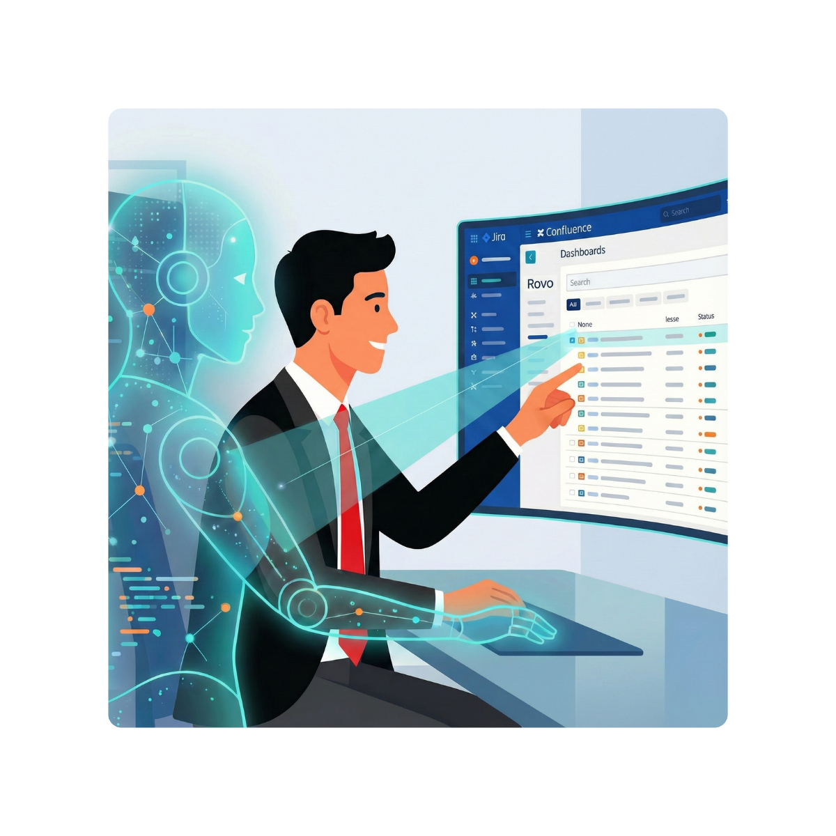 Profesional utilizando Atlassian Rovo y herramientas de IA en el trabajo